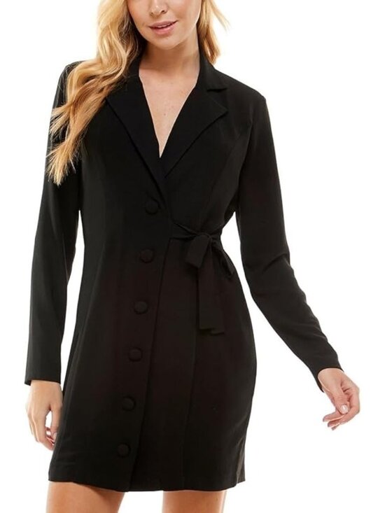 City Studios Dresses & Skirts - City Studios Womens Juniors Collared Above Knee Shirt Dress Black Size Small